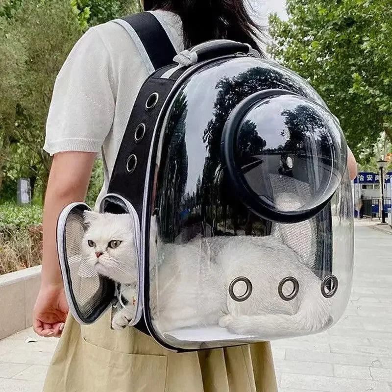 Transparent Space Capsule Cat Backpack - Breathable Pet Carrier with Panoramic Window & Ventilation System