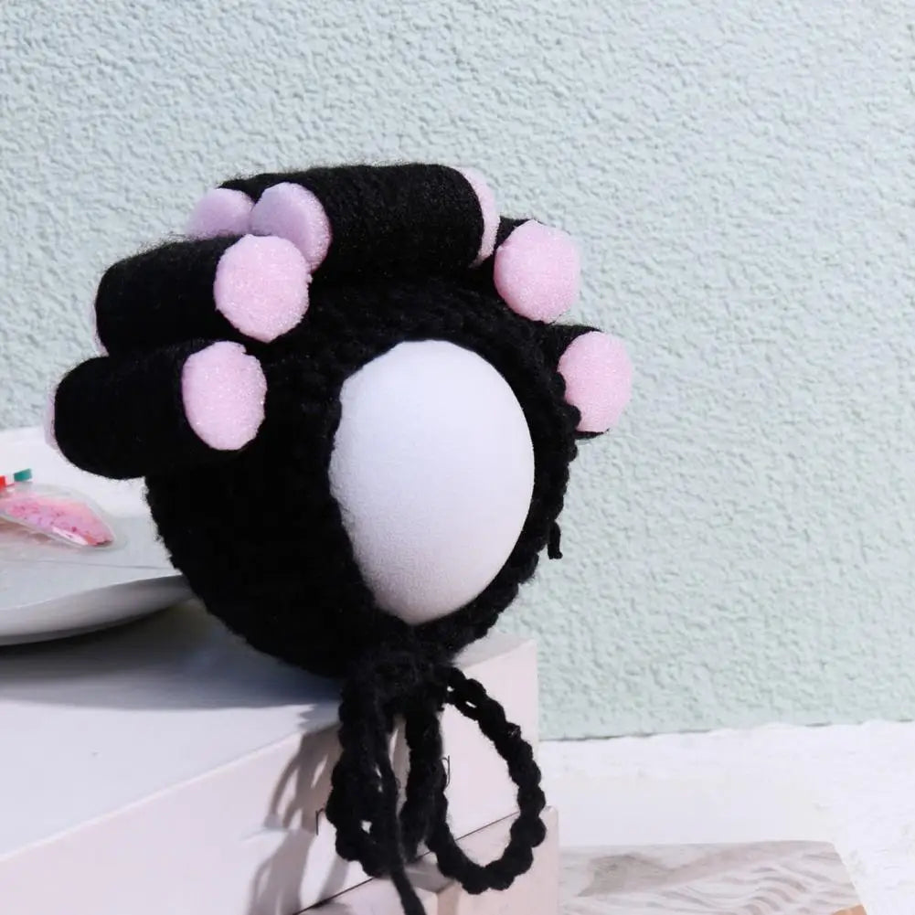 Cat Hat with Hair Rollers - Adjustable Knitted Pet Headdress for Dress-Up and Photography