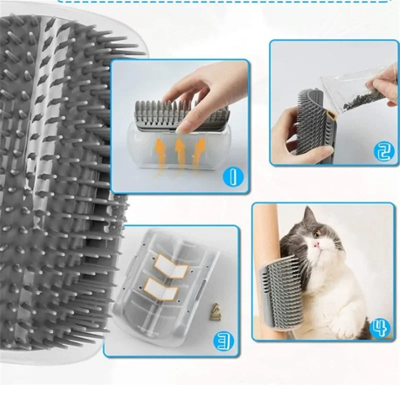 Cat Corner Self-Grooming Brush with Catnip - Wall-Mounted Massage and Deshedding Comb for Cats