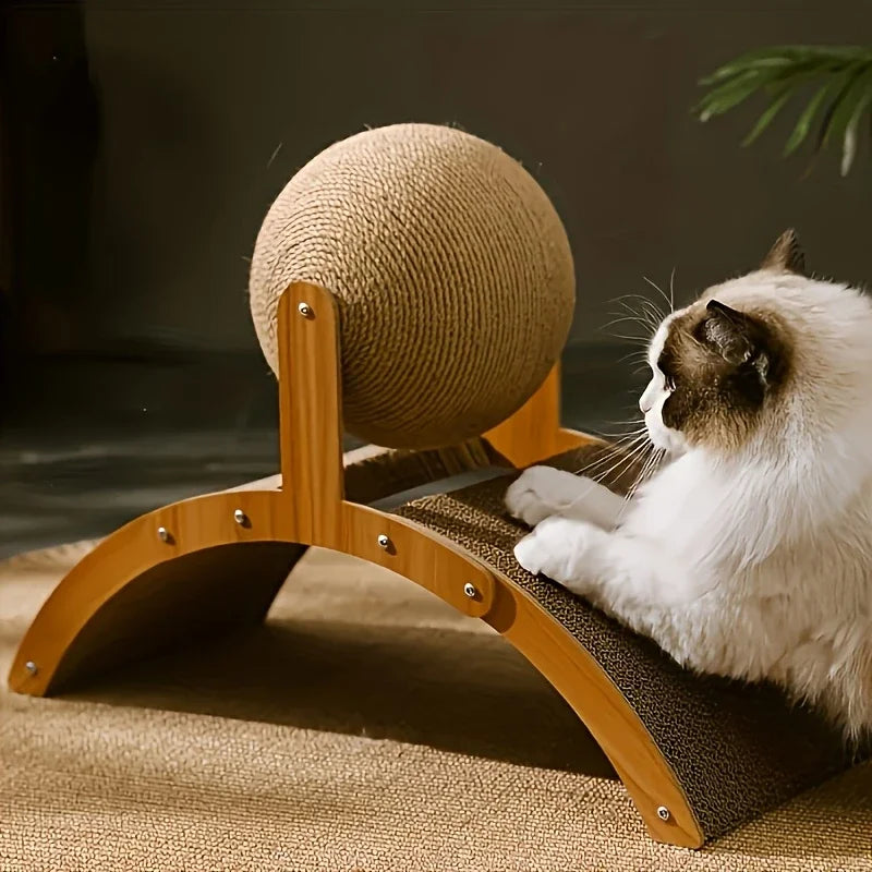Multi-Functional Cat Scratching Arch with Interactive Ball - Natural Sisal & Wood Scratcher