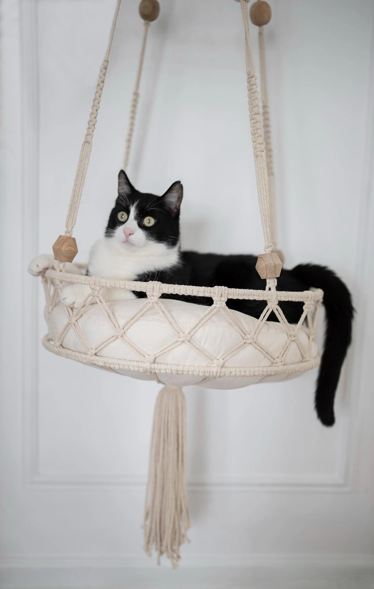 Handwoven Macrame Cat Hammock - Bohemian Cotton Swing Bed for Wall Mounting & Home Décor