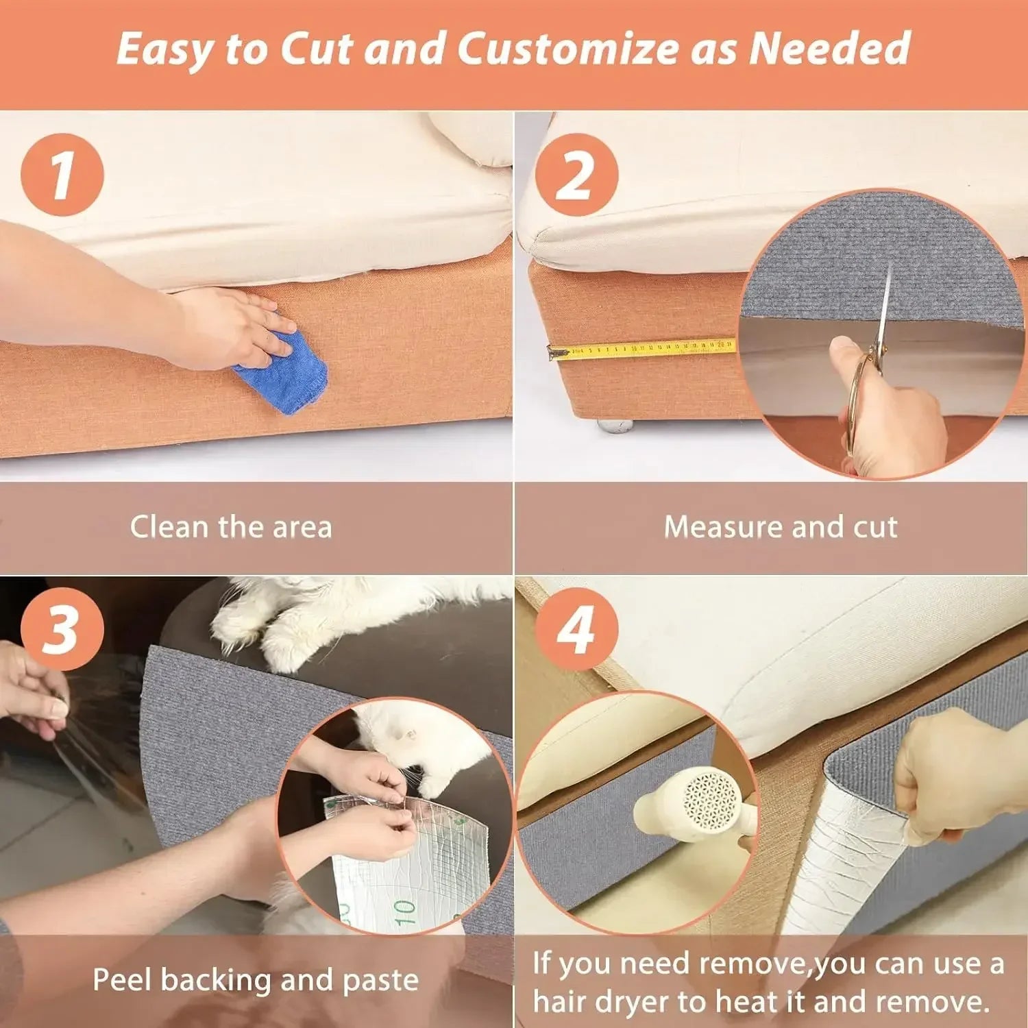 Self-Adhesive Cat Scratching Mat - Trimmable Furniture Protector for Sofas, Walls & Corners