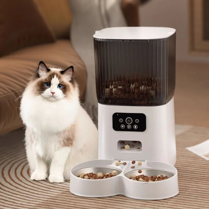 Smart WiFi Cat Feeder with HD Camera - 5L Automatic Pet Food Dispenser with Voice Control & Stainless Steel Bowl