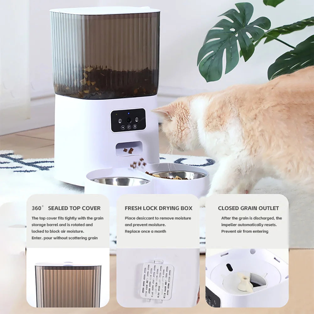 Smart Automatic Cat Feeder with HD Camera - 5L WiFi Pet Food Dispenser with Voice Recording & App Control