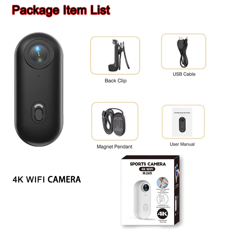 4K Ultra-Compact WiFi Action Camera - Thumb-Sized Wireless Recording Device for Pet Monitoring & Family Adventures