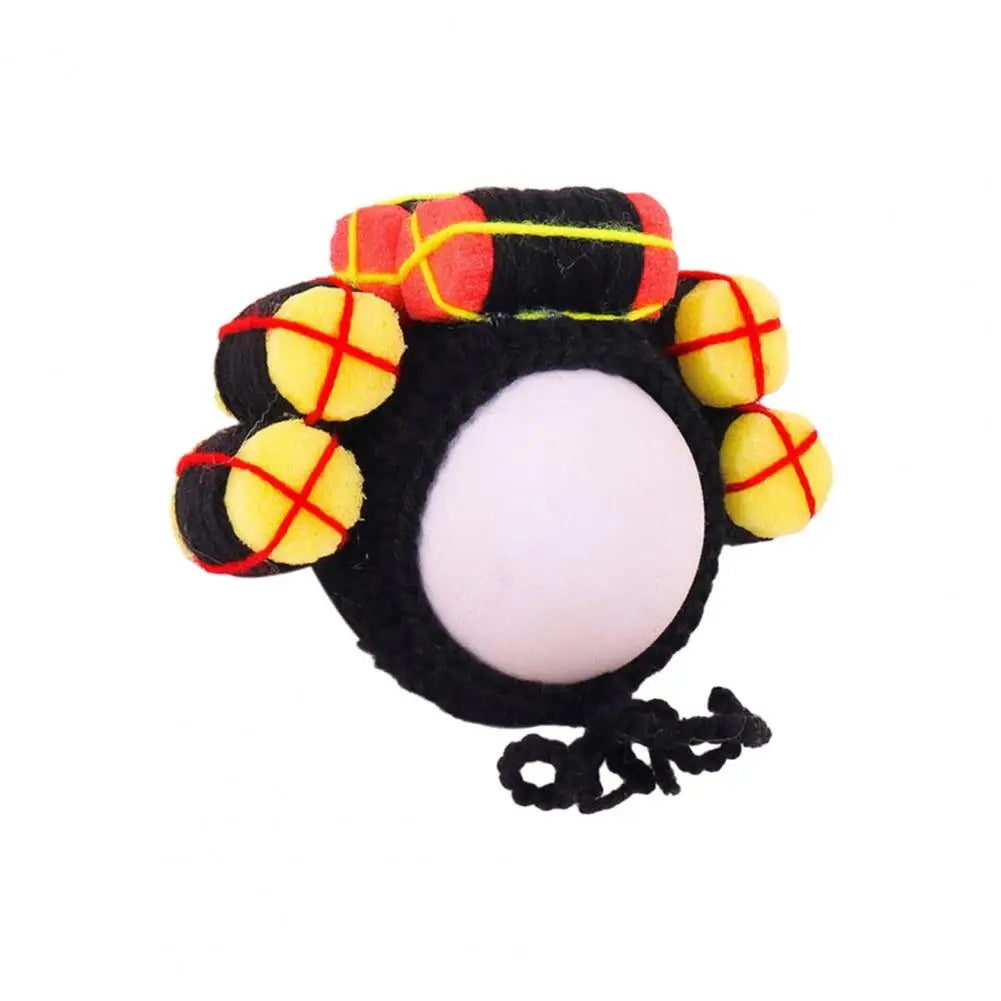 Cat Hat with Hair Rollers - Adjustable Knitted Pet Headdress for Dress-Up and Photography