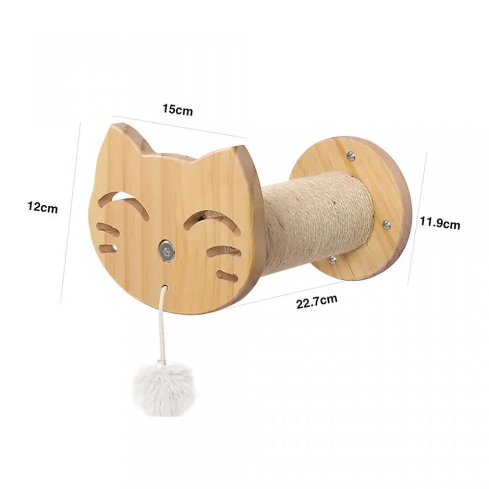 Wooden Cat Wall Climbing System - Modular Shelves & Scratching Posts with Sisal Rope