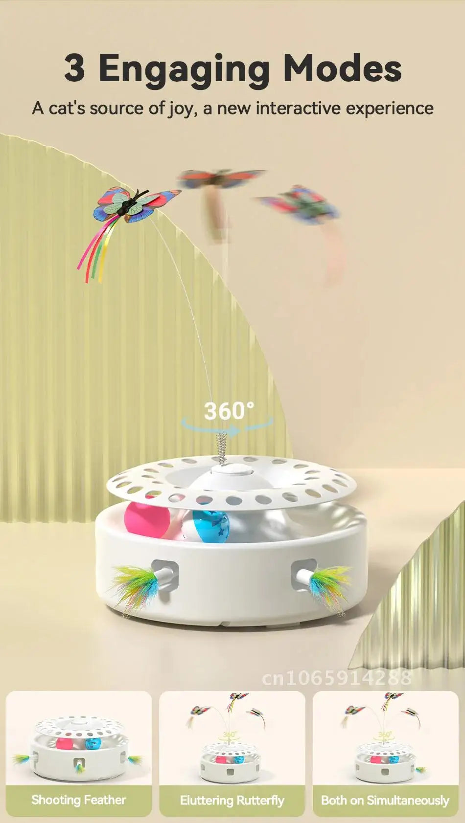 ROJECO 3-in-1 Automatic Cat Teaser Toy - Interactive Feather & Ball Set for Indoor Cats