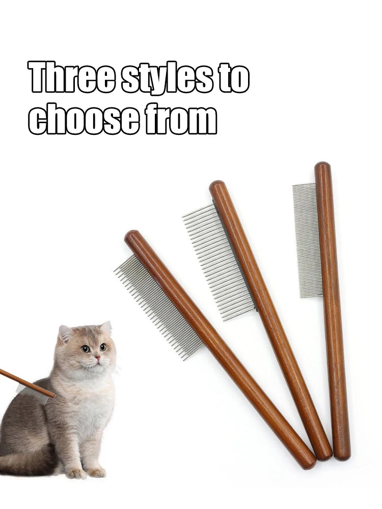 Professional Wooden Pet Grooming Comb - Fine-Tooth Dematting Tool for Long-Haired Cats & Dogs
