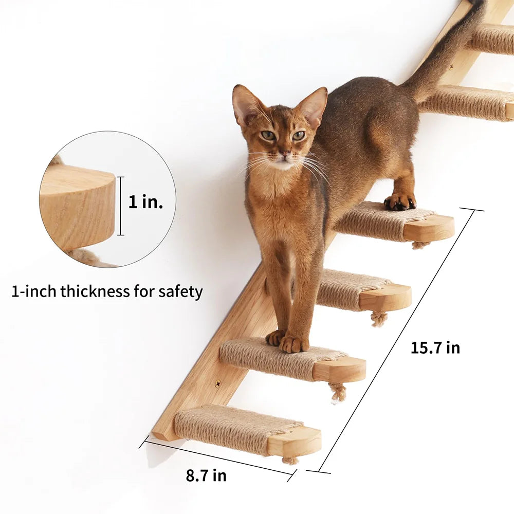 Modular Wall-Mounted Cat Climbing System - Wooden Cat Tree Shelves with Hammocks & Scratching Posts