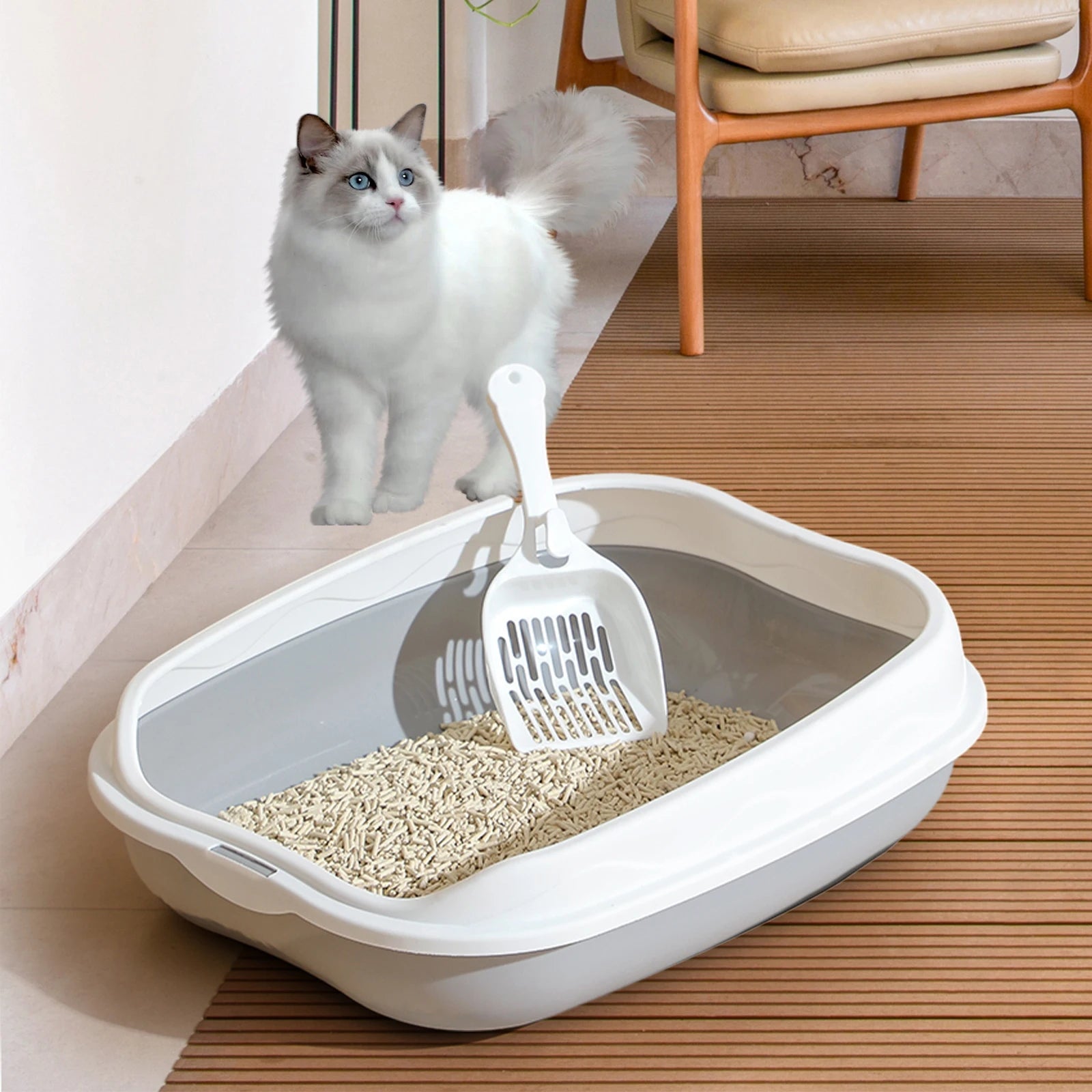 Semi-Enclosed Cat Litter Box - Large Splash-Proof Design with Anti-Tracking Pedal Ventilation System