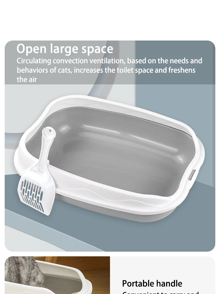 Semi-Enclosed Cat Litter Box - Large Splash-Proof Design with Anti-Tracking Pedal Ventilation System