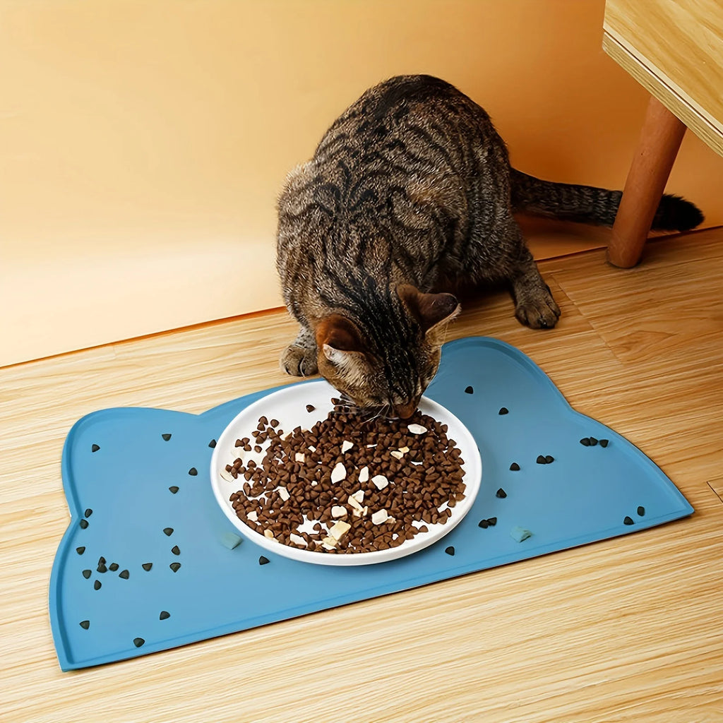 Silicone Cat Feeding Mat - Waterproof Food Bowl Placemat with Raised Edges