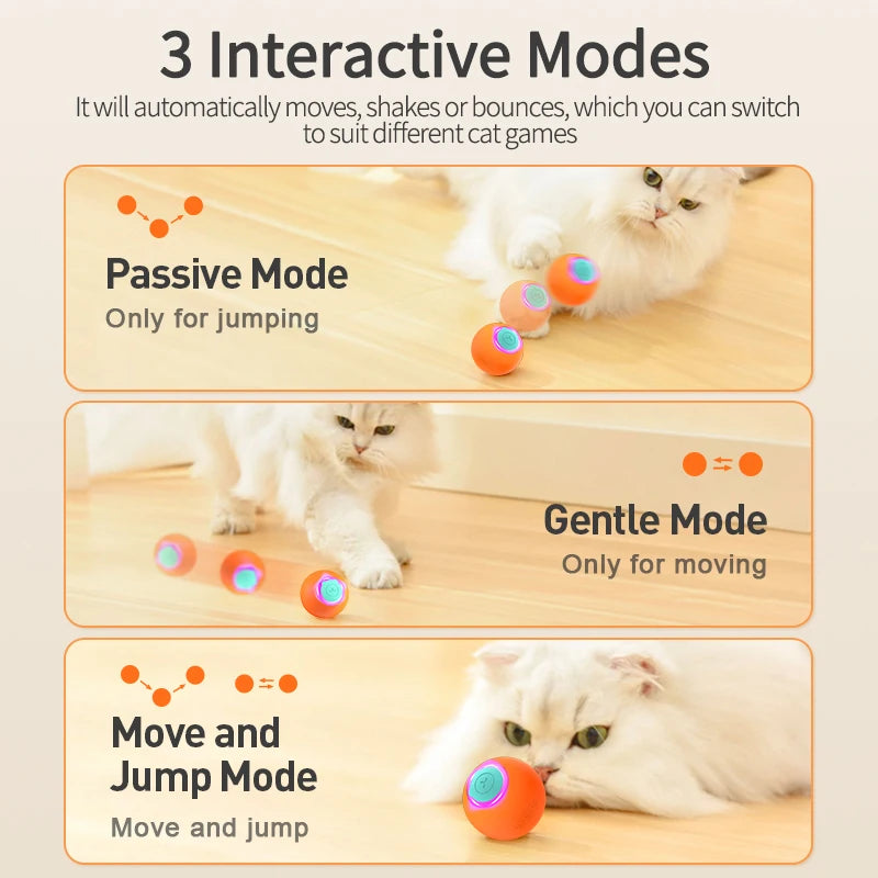 ROJECO Interactive Smart Cat Ball - Self-Rolling Automatic Cat Toy with LED Lights
