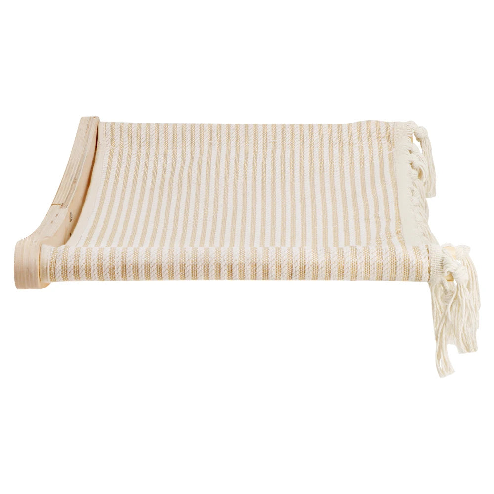 Premium Wall-Mounted Cat Climbing System - Hand-Woven Macramé Hammock with Detachable Wooden Platforms