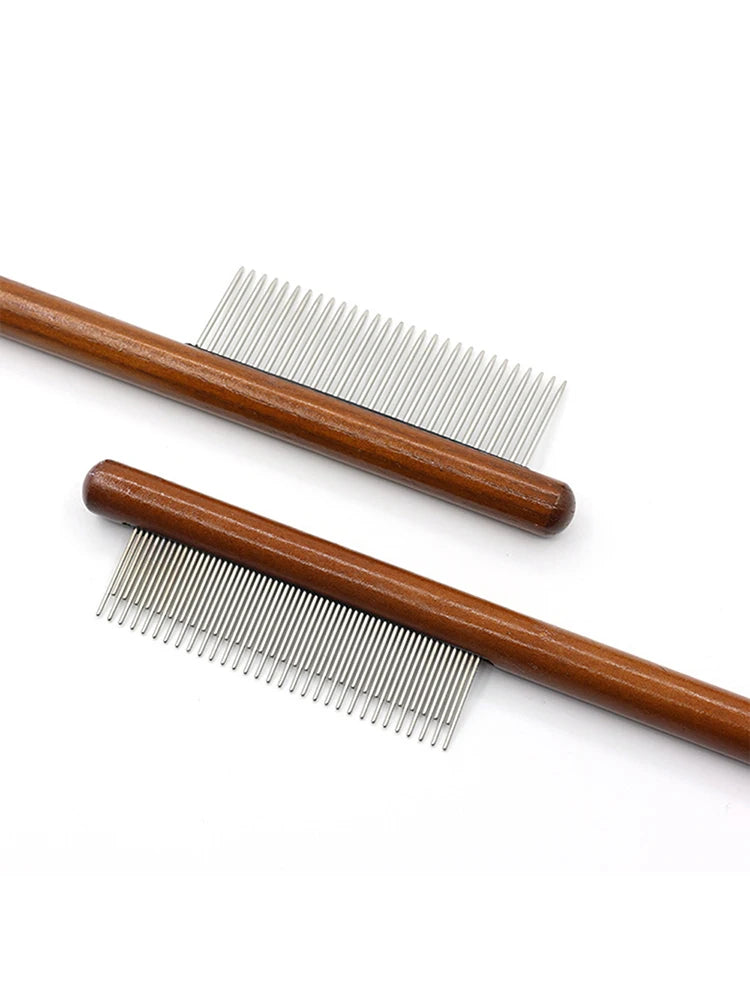 Professional Wooden Pet Grooming Comb - Fine-Tooth Dematting Tool for Long-Haired Cats & Dogs