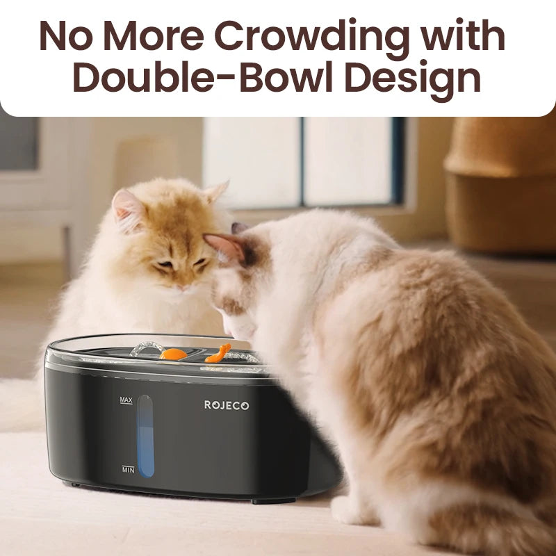 ROJECO 2.5L Automatic Cat Water Fountain - Dual Bowl Wireless Pet Drinking Fountain with Ultra-Quiet Pump for Cats or Small Dogs