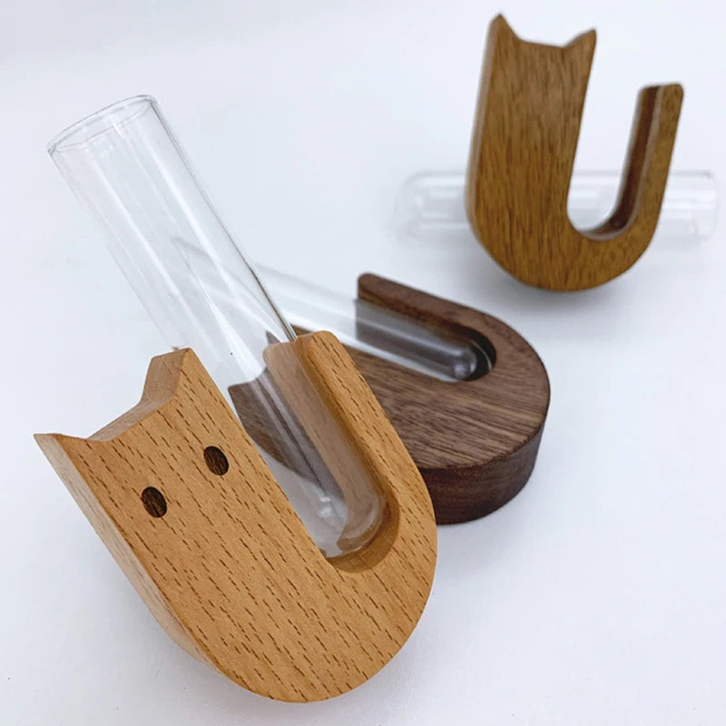 Cat Whisker Keepsake Vase - Wooden & Glass Fridge Magnet Display for Treasured Pet Memories