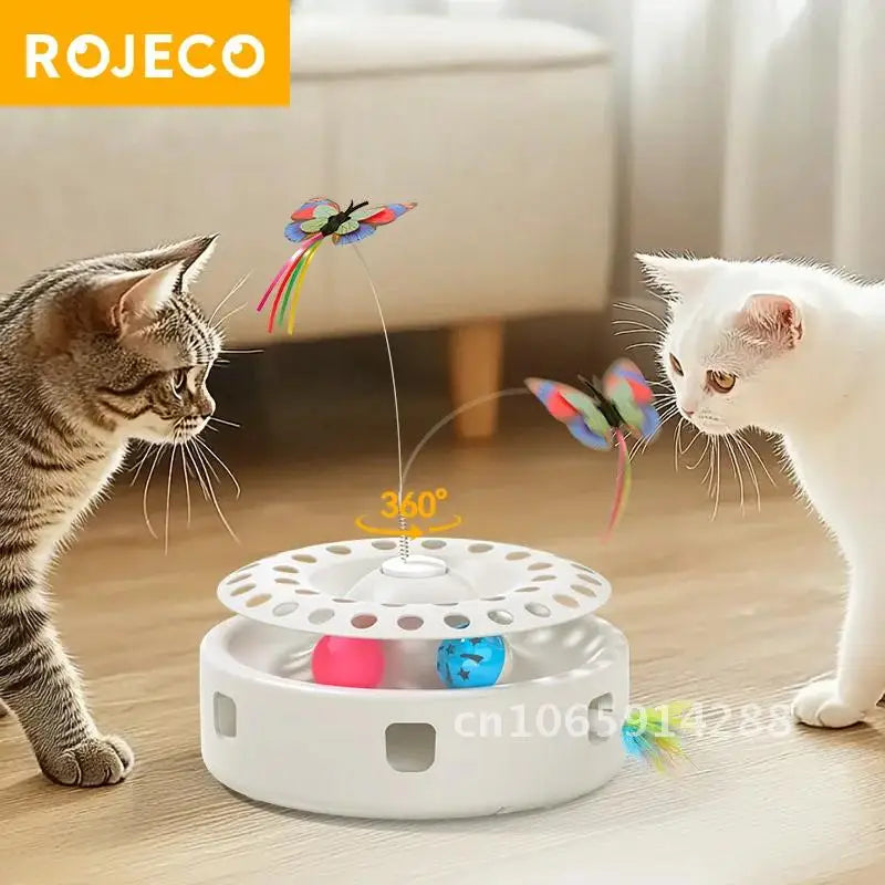 ROJECO Interactive Cat Tunnel Toy with Peek-a-Boo Holes and Hanging Feather Balls