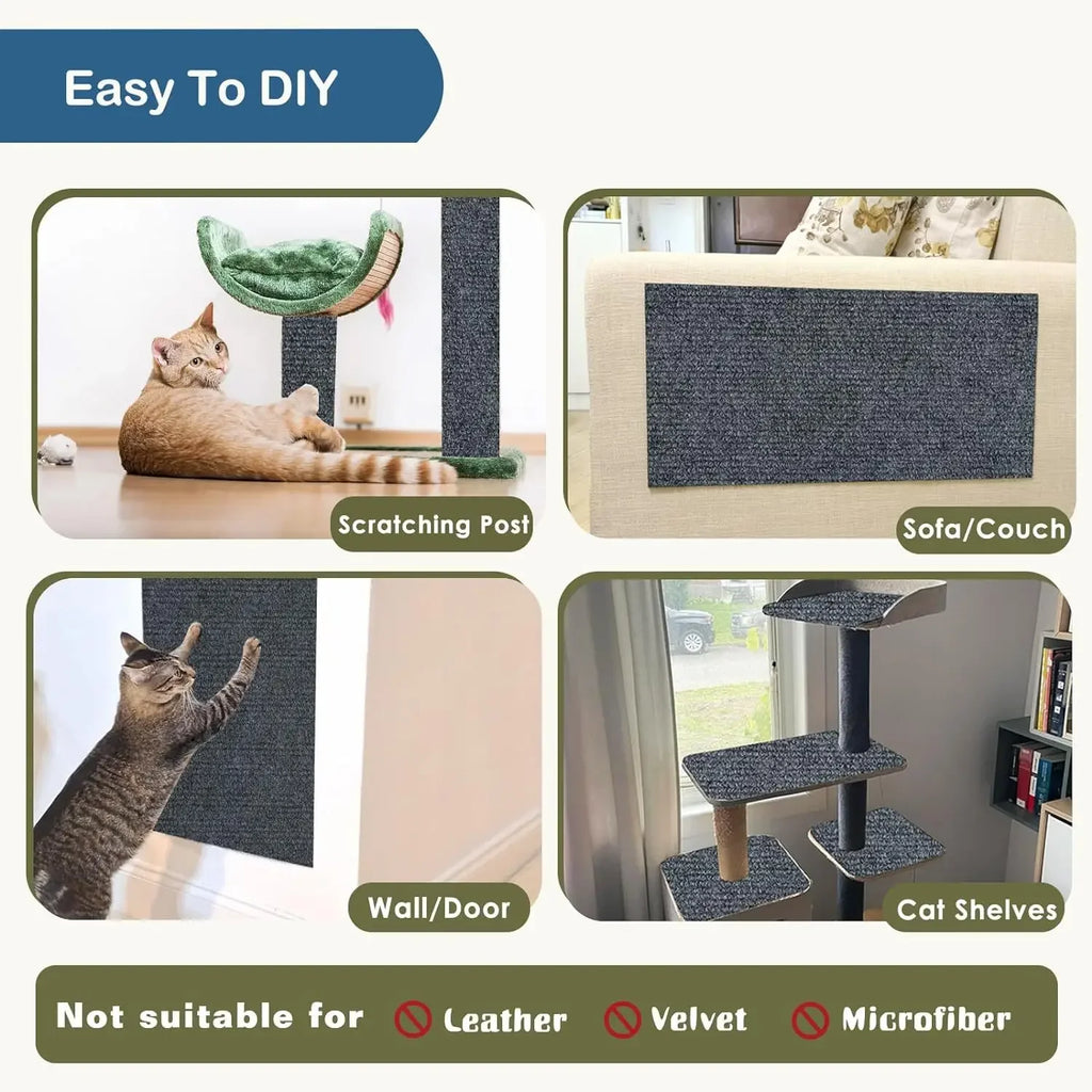 Self-Adhesive Cat Scratching Mat - Trimmable Furniture Protector for Sofas, Corners and Walls