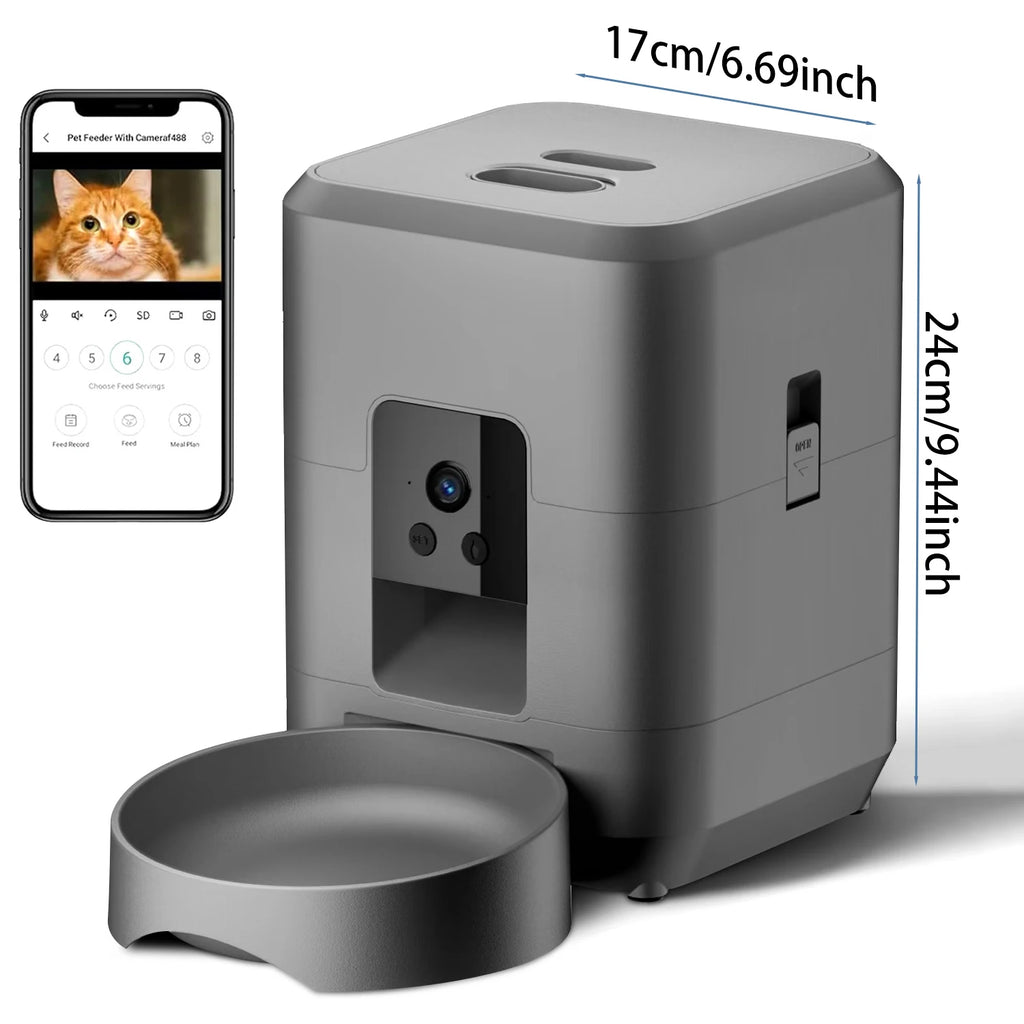 ZYFeeder 2L Smart Automatic Cat Feeder with Wi-Fi Camera - Remote Controlled Pet Food Dispenser for Cats and Dogs (Mains Adaptor Not Included)