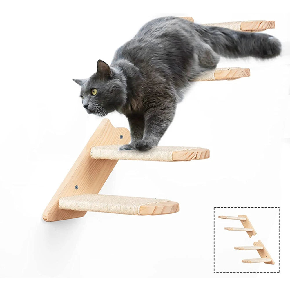 Premium Wooden Cat Wall Furniture Set - Multi-Level Climbing Shelves, Hammocks & Scratching Posts for Indoor Cats