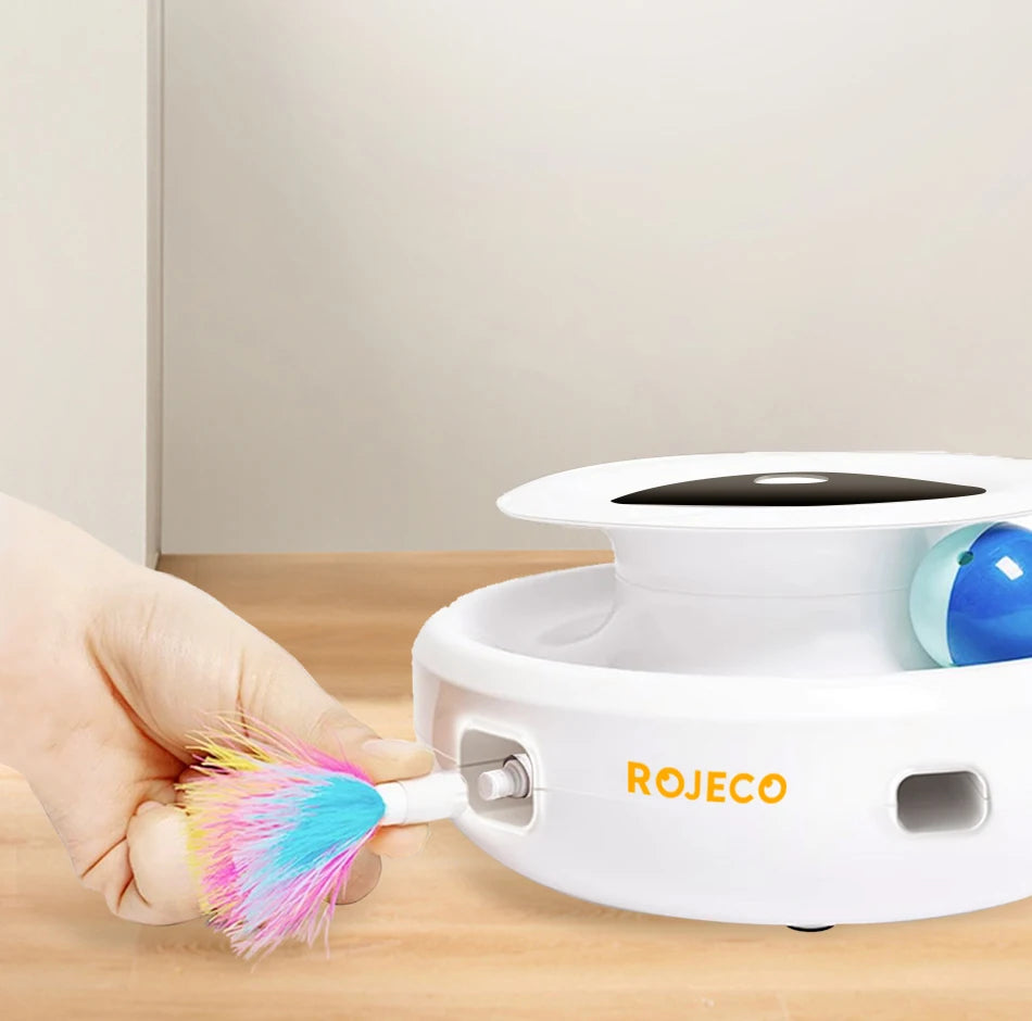 ROJECO 2-in-1 Interactive Cat Toy - Automatic Feather Wand & Rolling Ball Set with 5 Play Modes