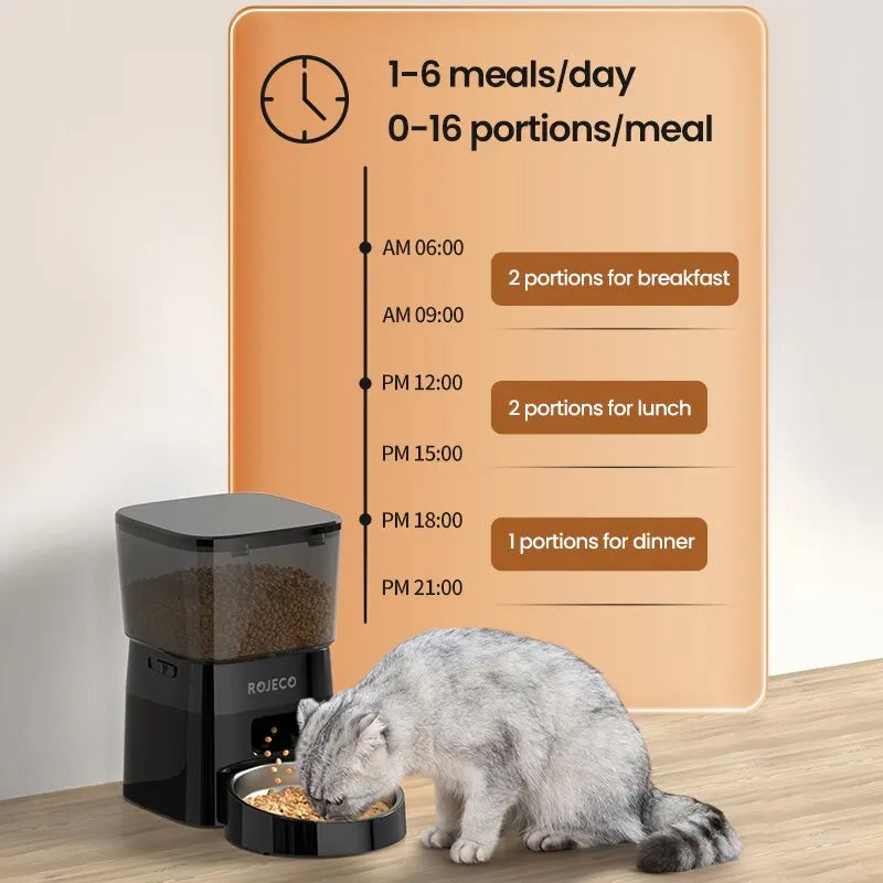 ROJECO Automatic Cat Feeder with LCD Display - Programmable Pet Food Dispenser for Cats and Dogs