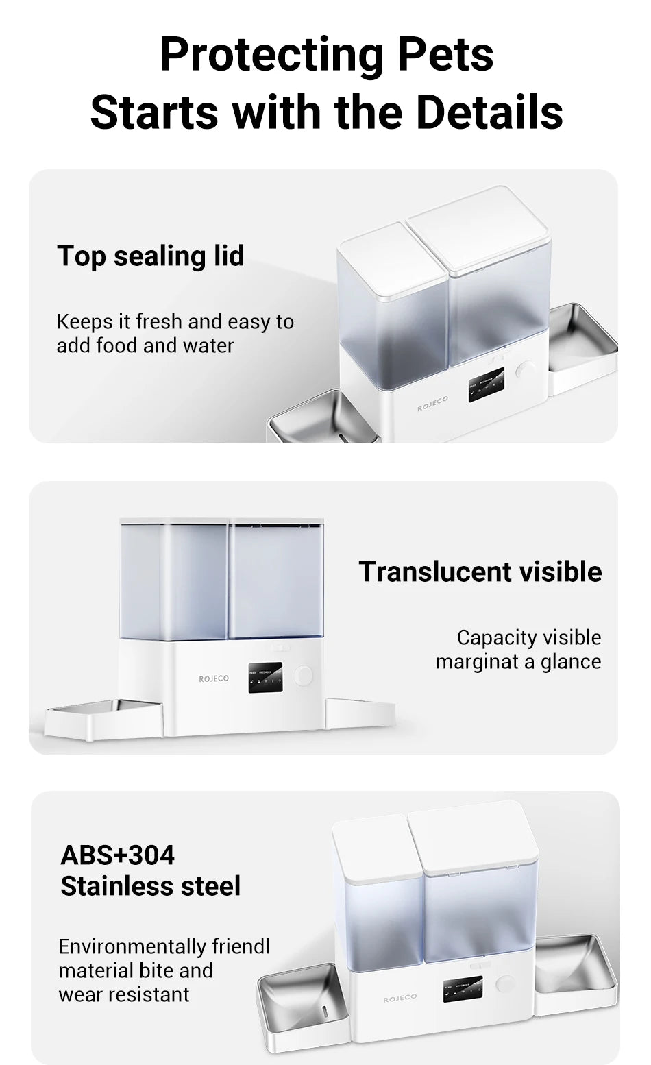 ROJECO 2-in-1 Automatic Cat Feeder & Water Fountain - 5L Food Dispenser & 3.5L Water Bowl with WiFi App Control