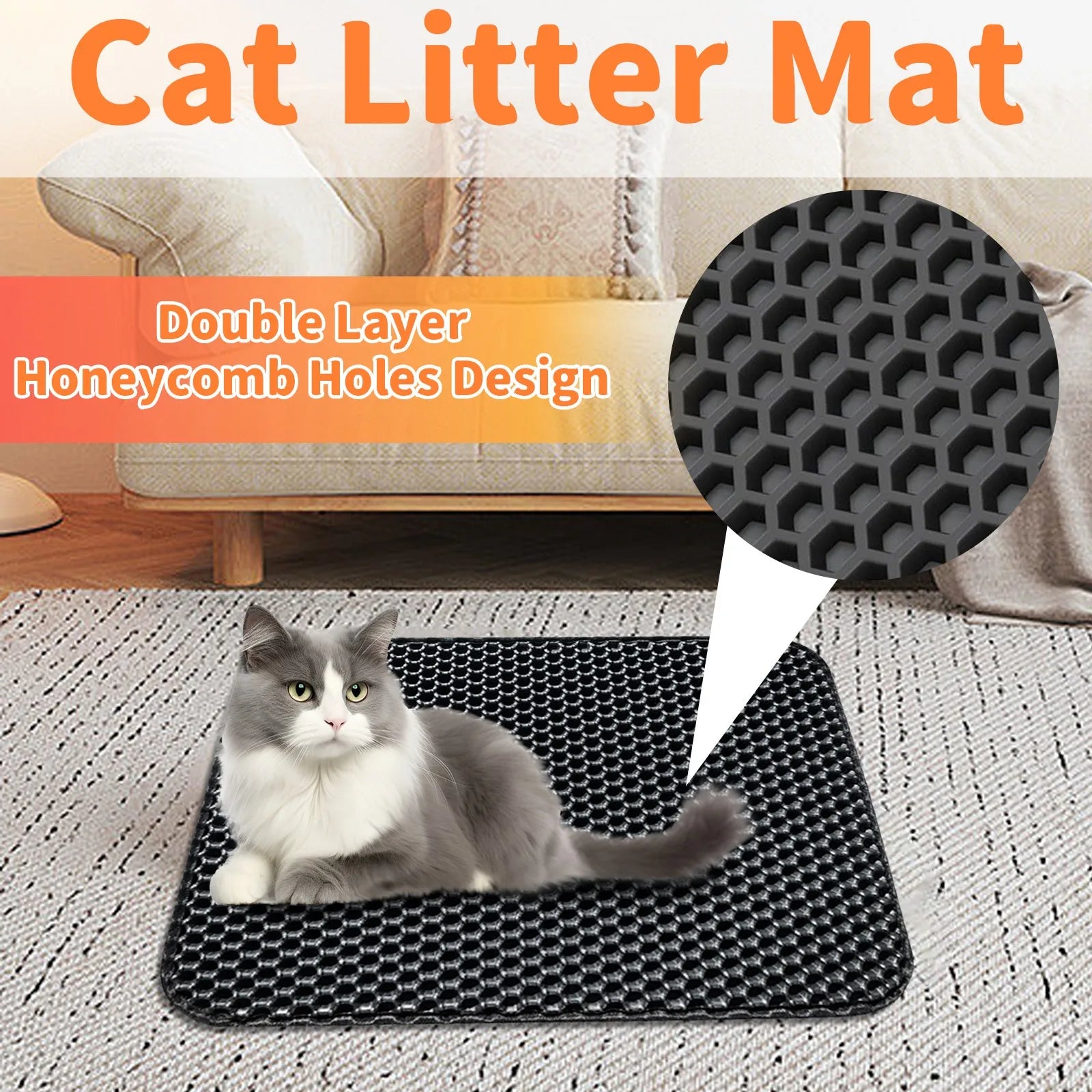 Premium Double-Layer Cat Litter Mat - Non-Slip Honeycomb Design with Superior Tracking Control