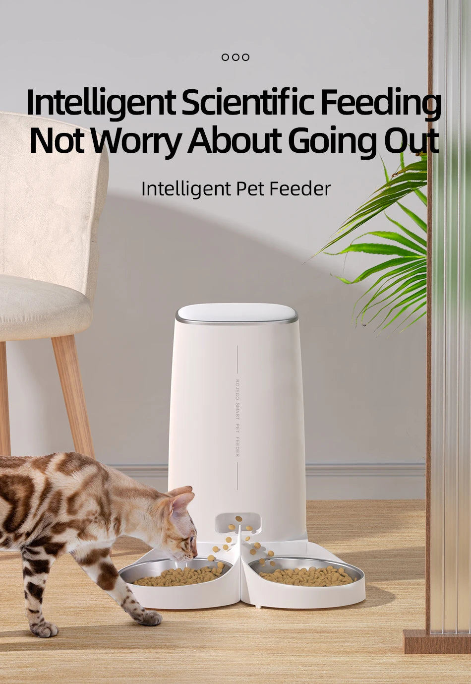ROJECO 4L Automatic Cat Feeder with WiFi Remote Control - Smart Pet Food Dispenser for Cats