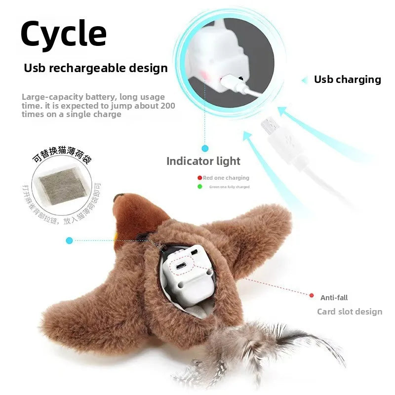 Interactive Chirping Bird Cat Toy - USB Rechargeable Motion-Activated Plush Pet Toy with Catnip