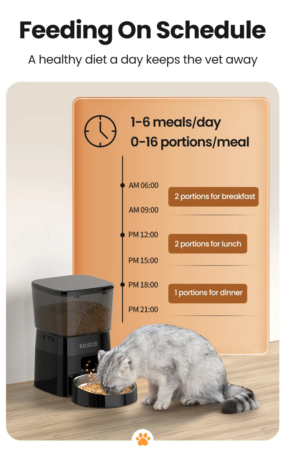 ROJECO Automatic Cat Feeder with Programmable Timer - Smart Dry Food Dispenser for Cats or Small Dogs