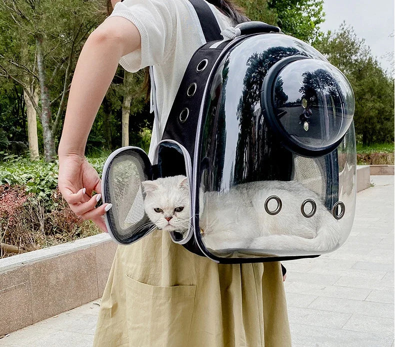 Transparent Space Capsule Cat Backpack - Breathable Pet Carrier with Panoramic Window & Ventilation System