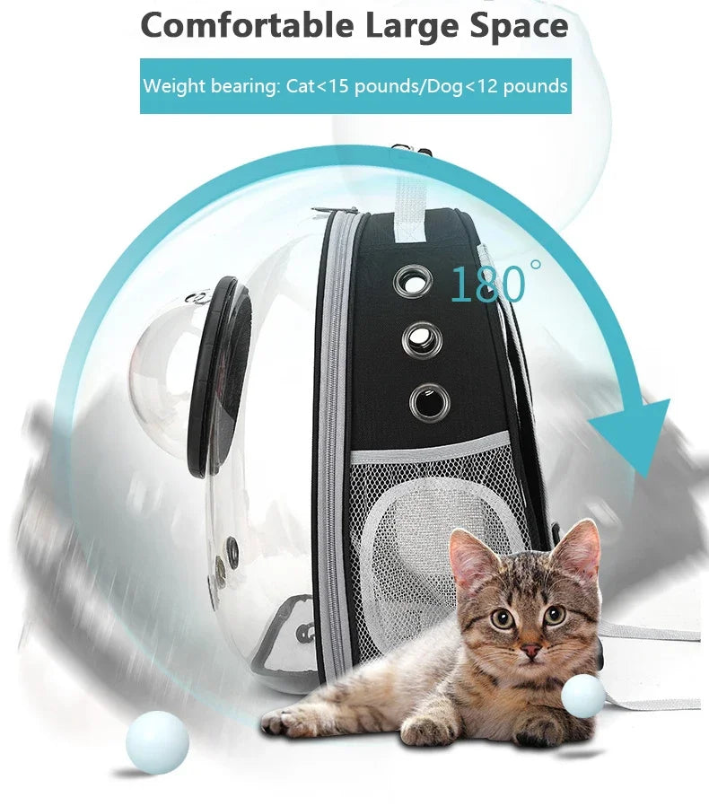Transparent Space Capsule Cat Backpack - Breathable Pet Carrier with Panoramic Window & Ventilation System