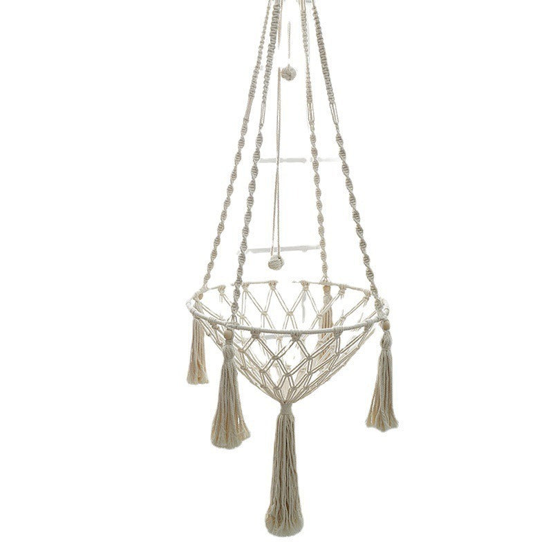 Handwoven Macramé Cat Hammock - Suspended Cotton Rope Basket with Cushion for Indoor Cats