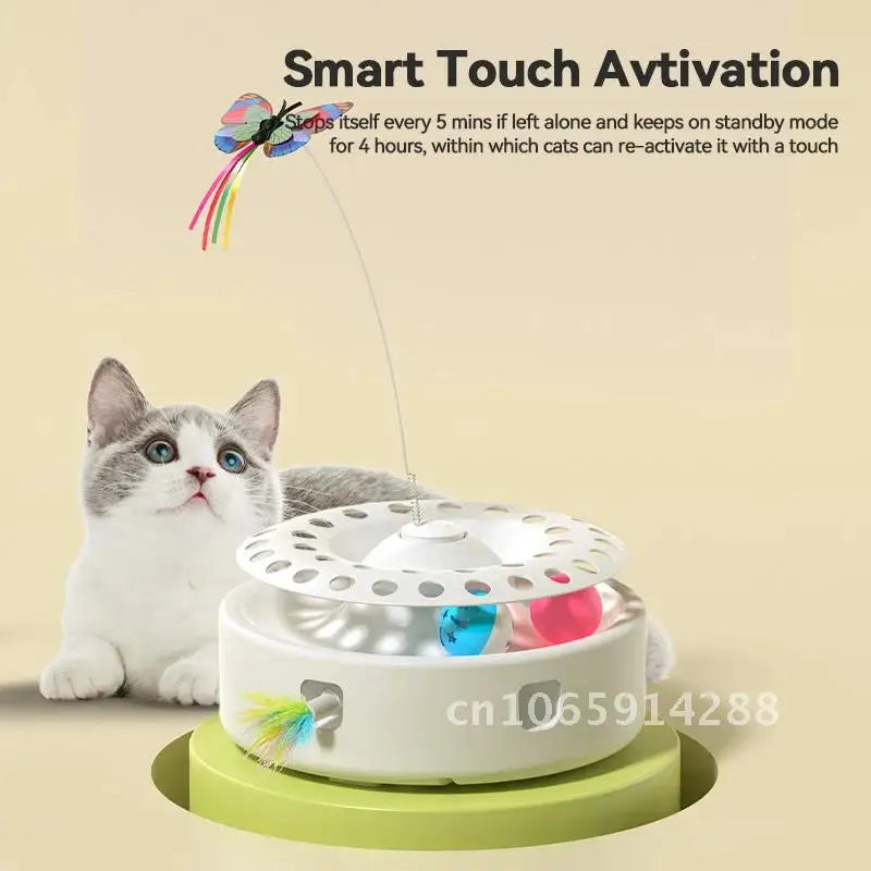 ROJECO Interactive Cat Tunnel Toy with Peek-a-Boo Holes and Hanging Feather Balls