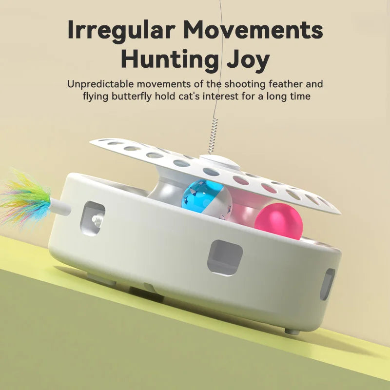 ROJECO 3-in-1 Automatic Interactive Cat Toy - Wireless Feather Teaser with Track Ball and Ambush Play Station for Indoor Cats