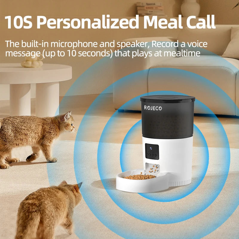 ROJECO Smart Automatic Cat Feeder with Camera - Remote Control Pet Food Dispenser with Voice Recording for Cats and Dogs