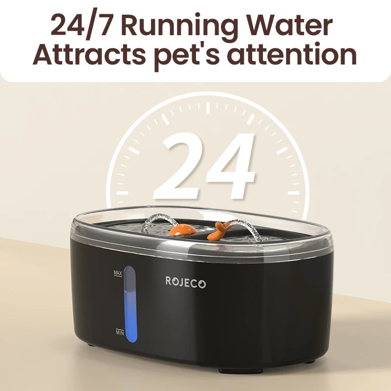 ROJECO 2.5L Automatic Cat Water Fountain - Dual Bowl Wireless Pet Drinking Fountain with Ultra-Quiet Pump for Cats or Small Dogs