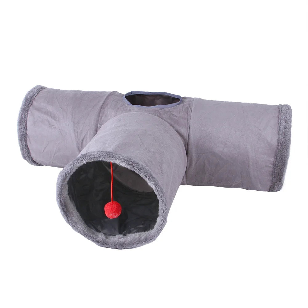 Collapsible Cat Tunnel - Interactive Play & Hide Toy for Cats, Kittens & Small Pets | Suede Finish | 2-Way & 3-Way Options Available