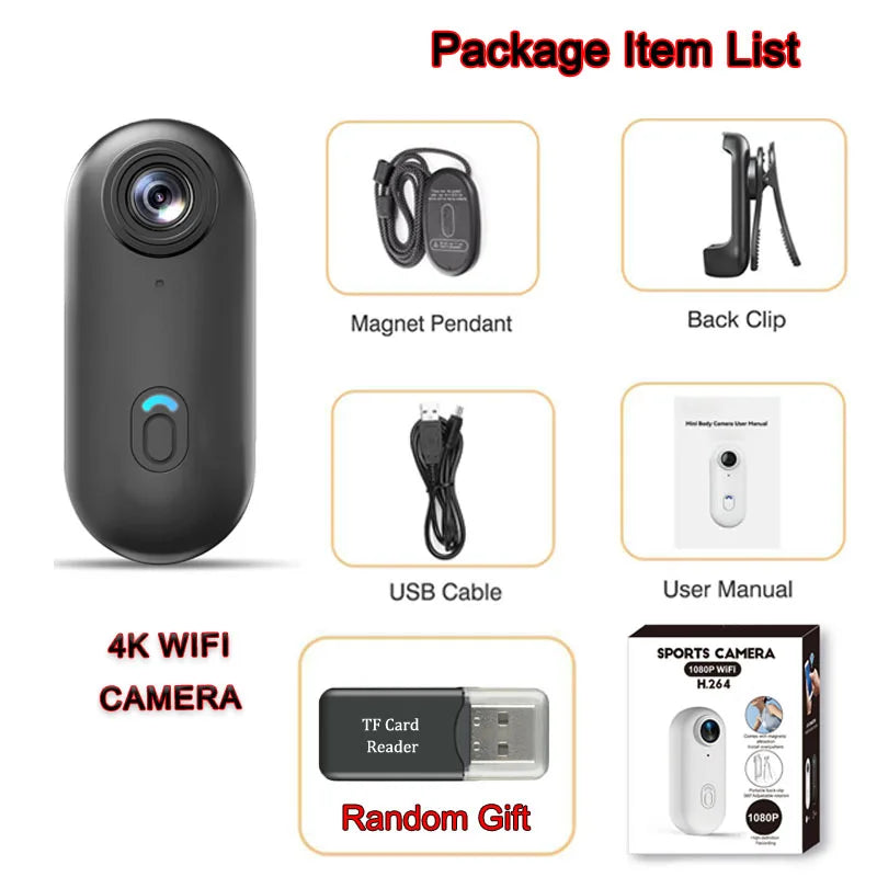 4K Ultra-Compact WiFi Action Camera - Thumb-Sized Wireless Recording Device for Pet Monitoring & Family Adventures