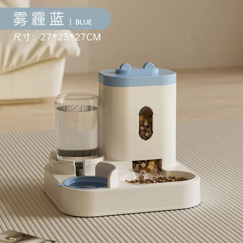 Automatic Cat Feeder and Water Fountain with Large Capacity Storage - Gravity-Fed Dual Bowl System