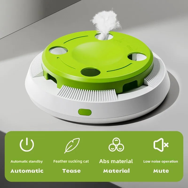 Interactive Cat Turntable Toy - Electric Rotating Feather Teaser with Automatic Motion for Indoor Cats and Kittens