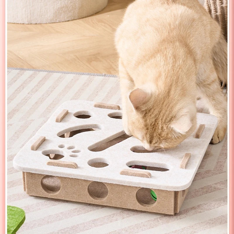 Interactive Cat Puzzle Toy - Multi-Level Hunting Game with Felt Surface & Multiple Play Modes