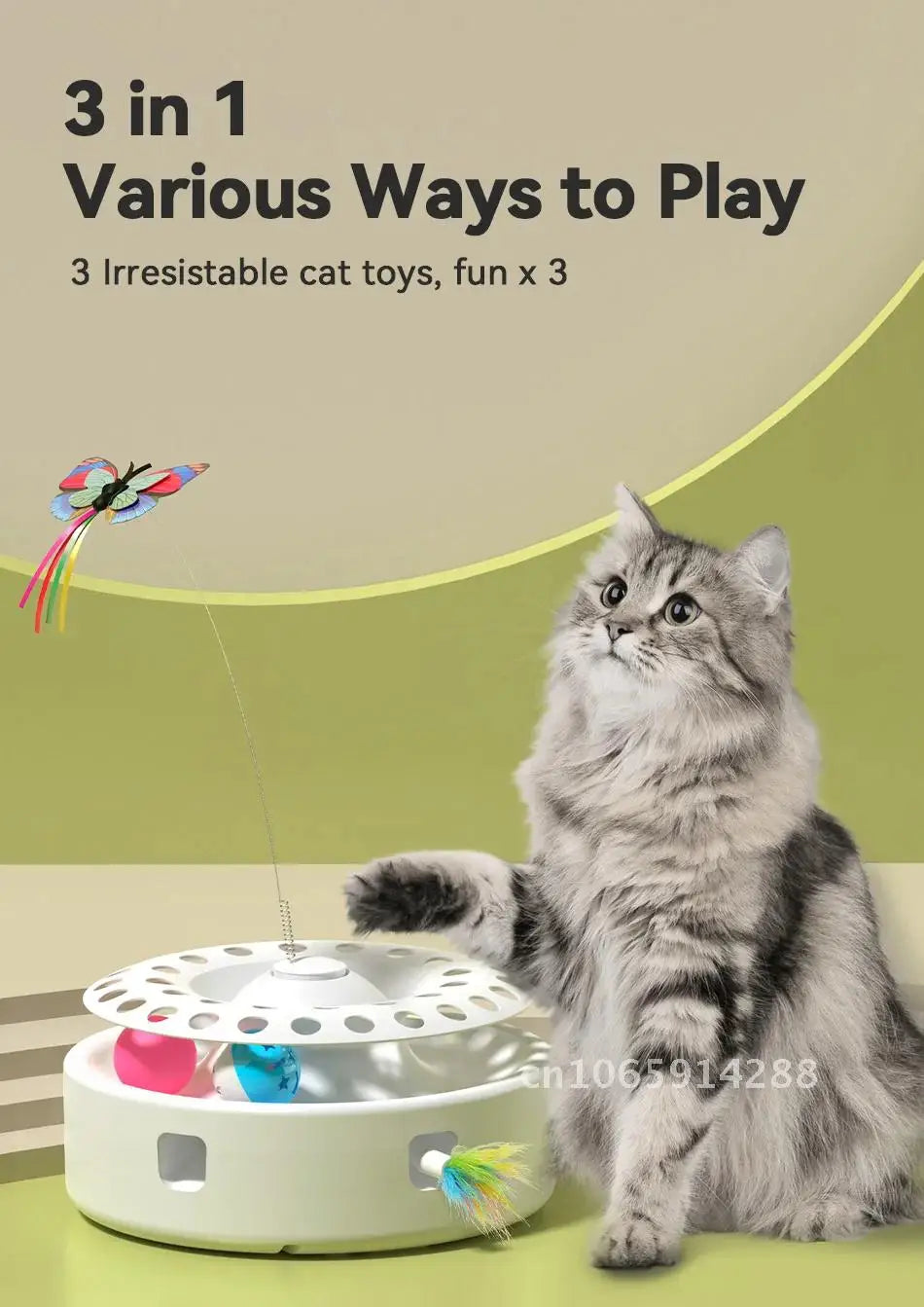 ROJECO 3-in-1 Automatic Cat Teaser Toy - Interactive Feather & Ball Set for Indoor Cats