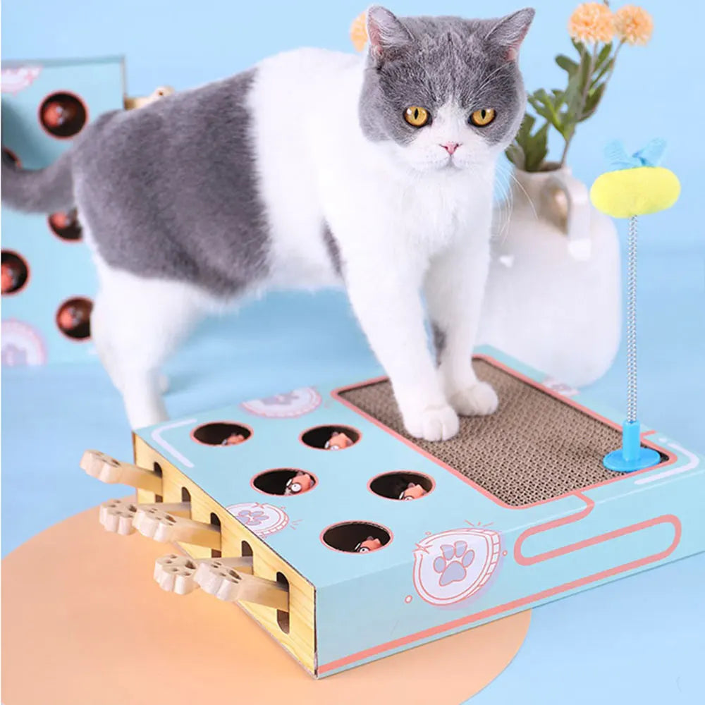 Interactive Whack-a-Mole Cat Scratching Board - Multi-Function Puzzle Toy with Claw Care