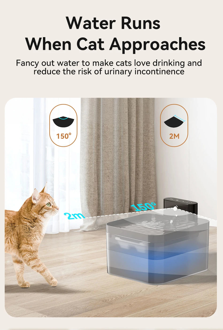 ROJECO Wireless Automatic Cat Water Fountain with Infrared Sensor