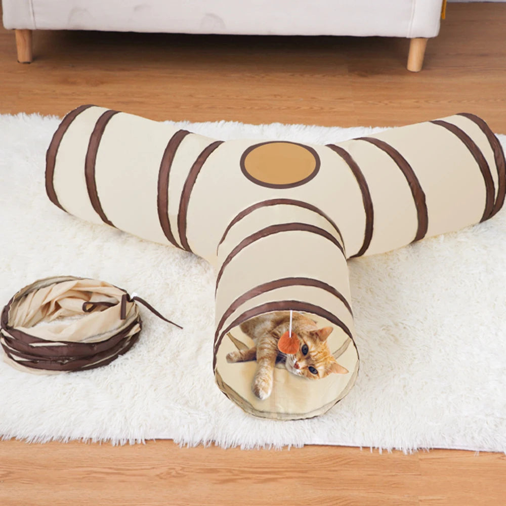 3-Way Cat Tunnel with Play Ball - Collapsible Interactive Toy for Indoor Cats