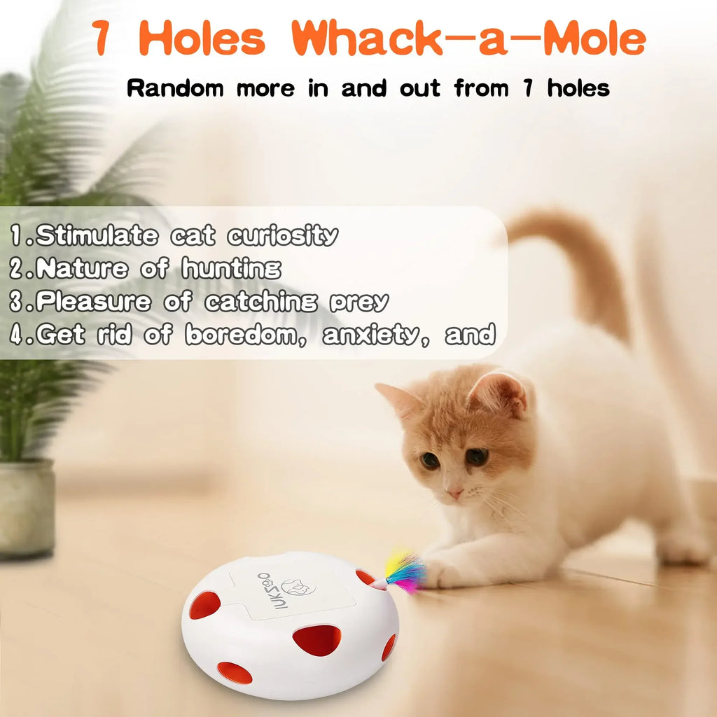 Interactive Whack-A-Mole Cat Toy - 7 Hole Automatic Feather Game with Smart Sensor for Indoor Cats